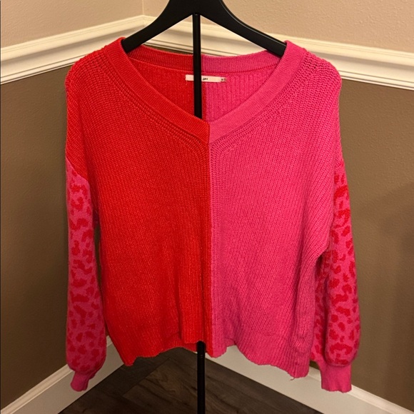Miami Red and Pink Color Block Knit Sweater - Picture 1 of 4